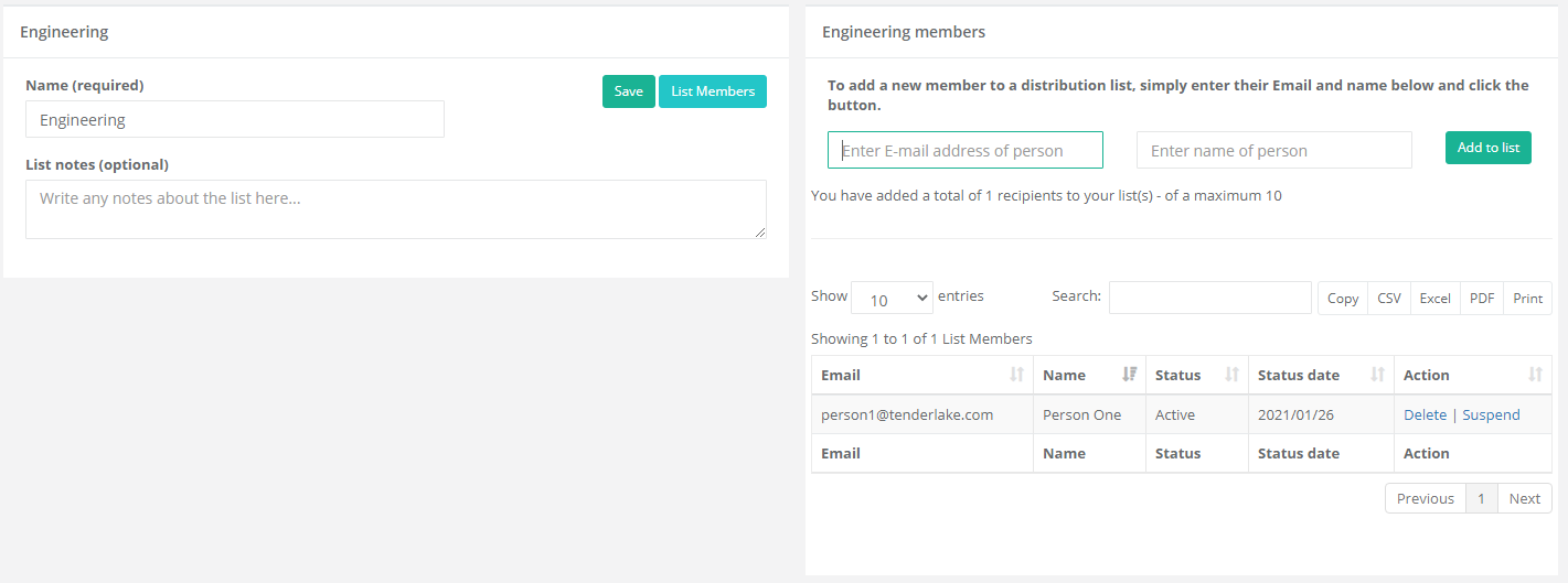 Create Tenderlake Distribution List